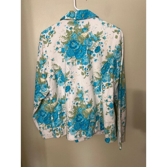 Linen Blend‎ Floral Jacket / Blazer Large Dnim & Co Lined Beach Lagenlook Lagom - Picture 8 of 10